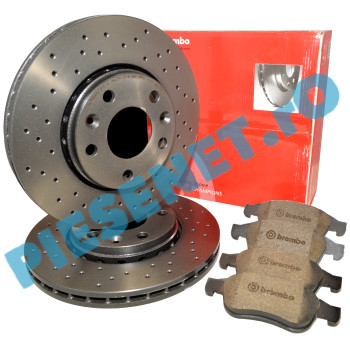 Pachet Plăcuțe Frână Ceramice + Discuri Perforate Brembo Xtra Line